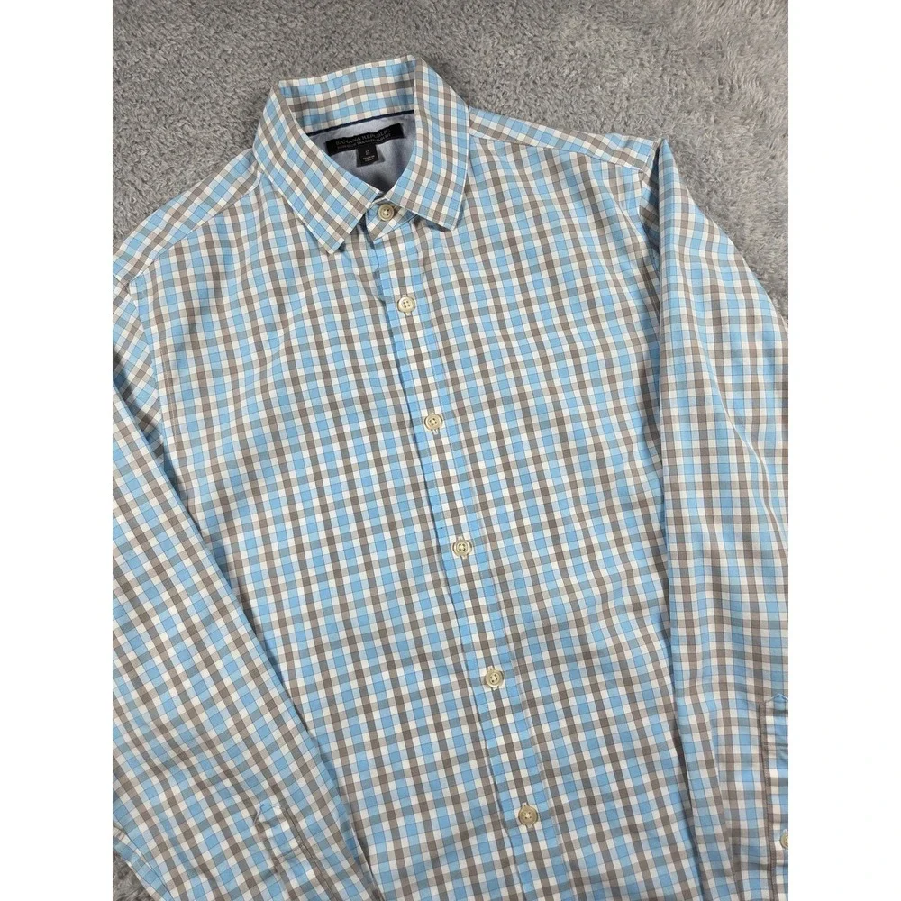 Banana Republic‎ Button Down Shirt S Blue Grey Mens Non-Iron Tailored Slim Fit